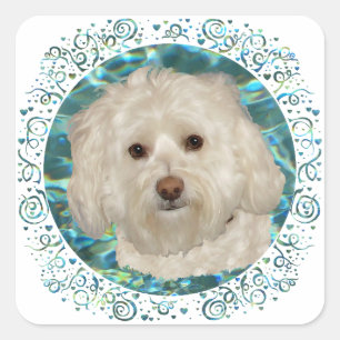 Havanese auf Türkiswasser Quadratischer Aufkleber