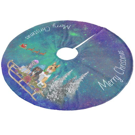 Havanese, Black and Tan Cavalier und Smooth Collie Fleece Weihnachtsbaumdecke (Schrägansicht)