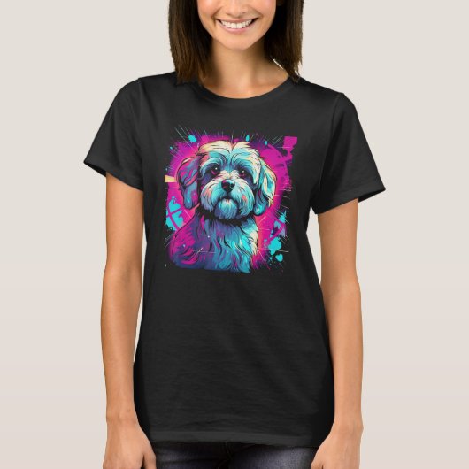 Havanese Bolonka Shih Tzu Lhasa Apso Dog 80er Retr T-Shirt (Vorderseite)