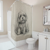 Havanese Breed Cartoon Welpe Hund Pose Brown Duschvorhang (Beispiel)