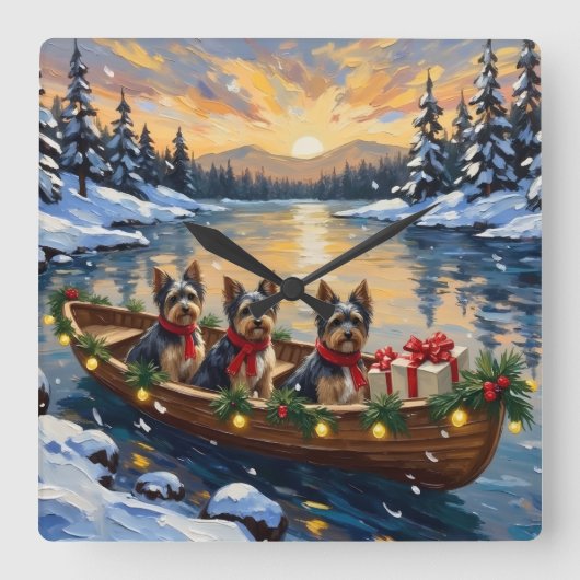 Havanese Christmas Boat Holiday Quadratische Wanduhr (Vorderseite)