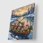 Havanese Christmas Boat Holiday Quadratische Wanduhr (Winkel)