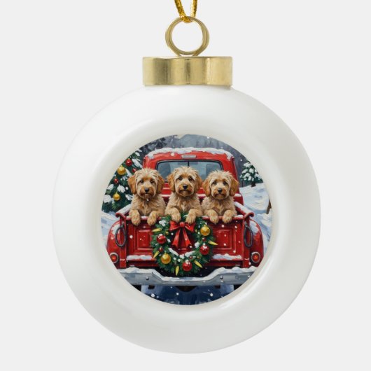 Havanese Christmas Red Truck Holiday Keramik Kugel-Ornament (Vorderseite)