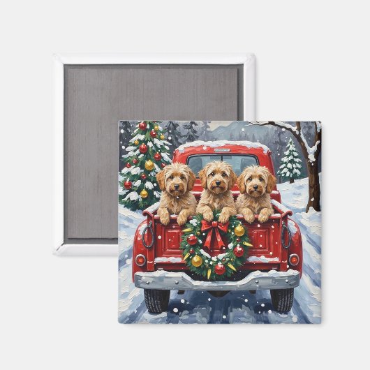 Havanese Christmas Red Truck Holiday Magnet (Vorderseite/Rückseite)