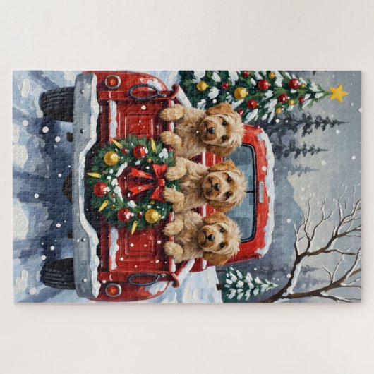 Havanese Christmas Red Truck Holiday Puzzle (Horizontal)