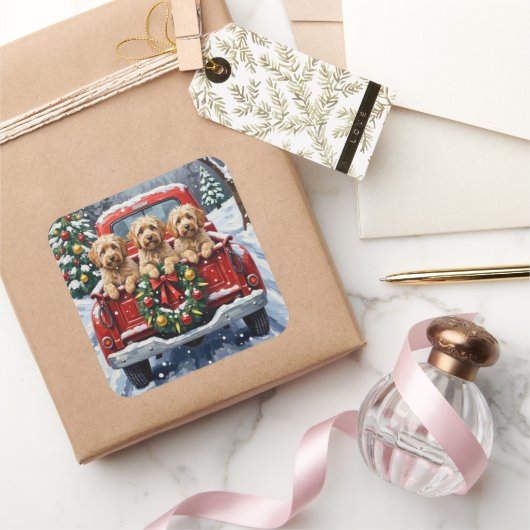 Havanese Christmas Red Truck Holiday Quadratischer Aufkleber (Schenken)