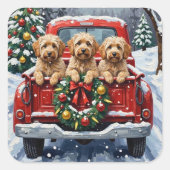 Havanese Christmas Red Truck Holiday Quadratischer Aufkleber (Vorderseite)