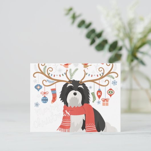 Havanese Christmas Reindeer Dog Premium Postkarte (Stehend Vorderseite)