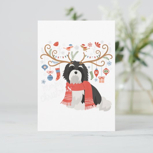 Havanese Christmas Rentier Hund Premium RSVP Karte (Stehend Vorderseite)