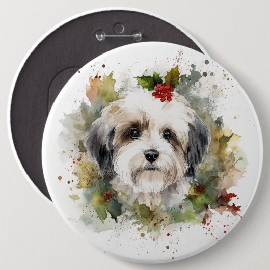 Havanese Christmas Wreath Festivals Button (Vorne & Hinten)