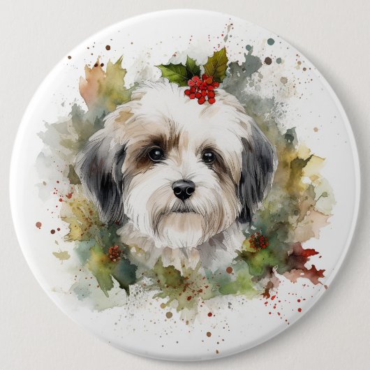 Havanese Christmas Wreath Festivals Button (Vorderseite)