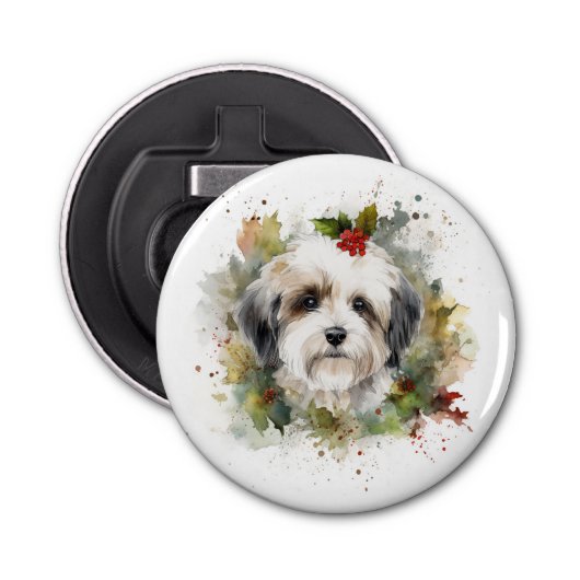 Havanese Christmas Wreath Festivals Flaschenöffner (Vorderseite)