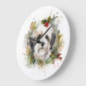 Havanese Christmas Wreath Festivals Große Wanduhr (Winkel)