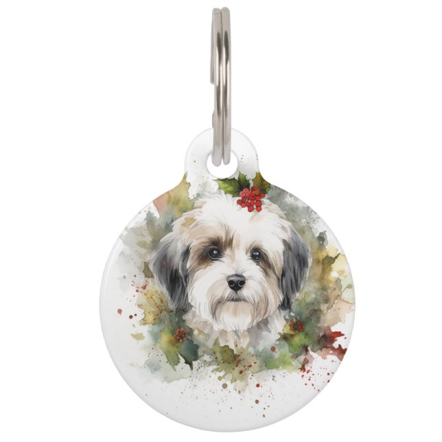 Havanese Christmas Wreath Festivals Haustiermarke (Vorderseite)
