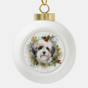 Havanese Christmas Wreath Festivals Keramik Kugel-Ornament