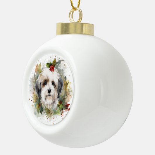 Havanese Christmas Wreath Festivals Keramik Kugel-Ornament (Rechts)