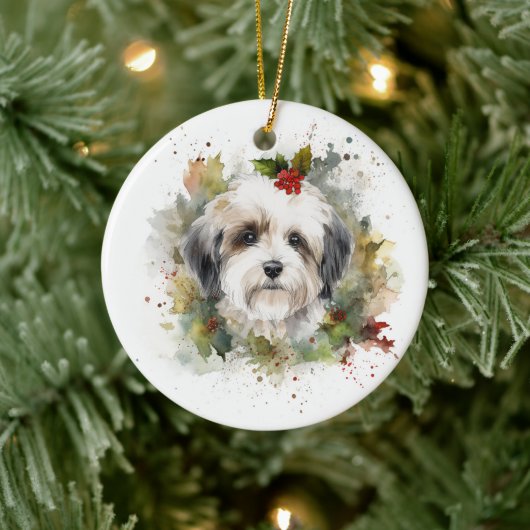 Havanese Christmas Wreath Festivals Keramik Ornament (Baum)