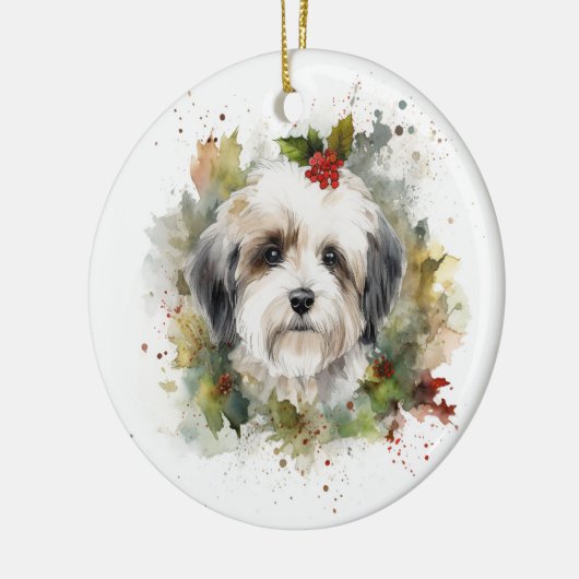 Havanese Christmas Wreath Festivals Keramik Ornament (Links)