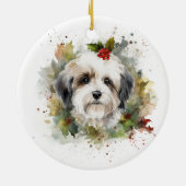 Havanese Christmas Wreath Festivals Keramik Ornament (Hinten)