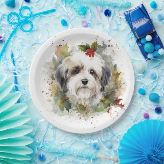Havanese Christmas Wreath Festivals Pappteller (Party)