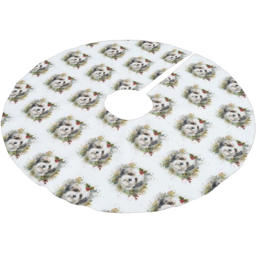 Havanese Christmas Wreath Festivals Polyester Weihnachtsbaumdecke (Schrägansicht)