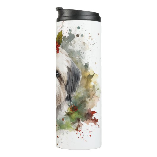 Havanese Christmas Wreath Festivals Thermosbecher (Nach rechts gedreht)