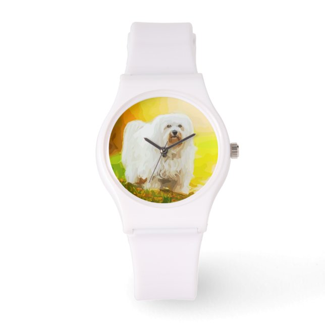 Havanese Dog Bichon Portraitmalerei Armbanduhr (Vorderseite)