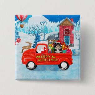 Havanese Dog Christmas Delivery LKW Schnee Button