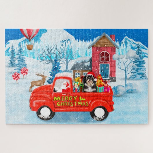 Havanese Dog Christmas Delivery LKW Schnee Puzzle (Horizontal)