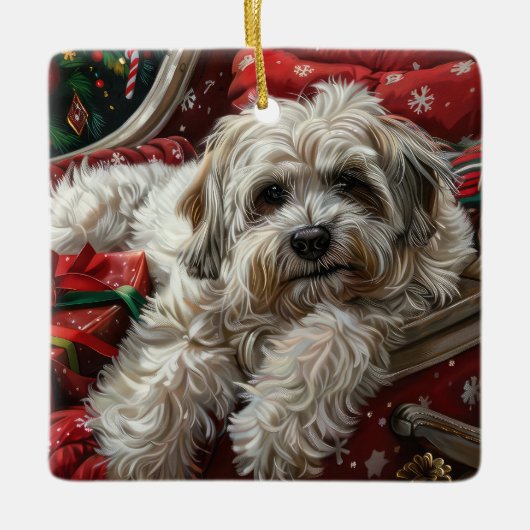 Havanese Dog Christmas Festival Keramikornament (Vorderseite)