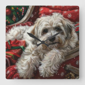 Havanese Dog Christmas Festival Quadratische Wanduhr (Vorderseite)