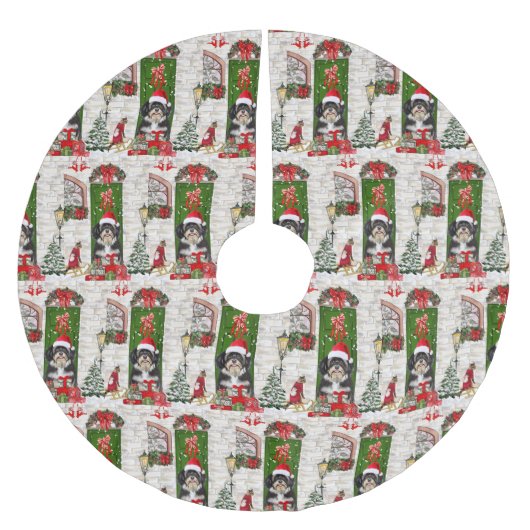 Havanese Dog Christmas Polyester Weihnachtsbaumdecke (Vorderseite)