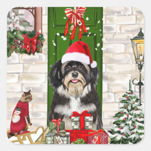 Havanese Dog Christmas Quadratischer Aufkleber