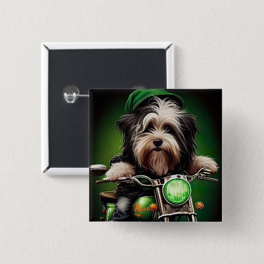 Havanese Dog Driving Bike St. Patrick's Day Button (Vorne & Hinten)