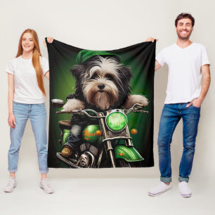 Havanese Dog Driving Bike St. Patrick's Day Fleecedecke