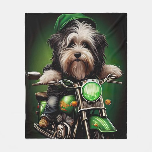 Havanese Dog Driving Bike St. Patrick's Day Fleecedecke (Vorderseite)