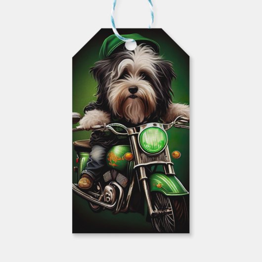 Havanese Dog Driving Bike St. Patrick's Day Geschenkanhänger (Rückseite)
