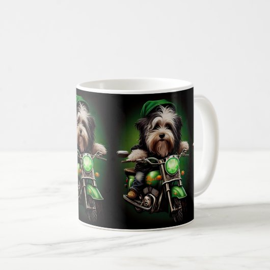 Havanese Dog Driving Bike St. Patrick's Day Kaffeetasse (VorderseiteRechts)