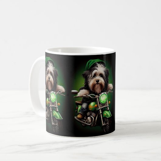 Havanese Dog Driving Bike St. Patrick's Day Kaffeetasse (Vorderseite Links)