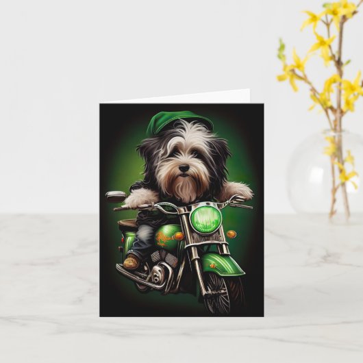 Havanese Dog Driving Bike St. Patrick's Day Karte (Gelbe Blume)