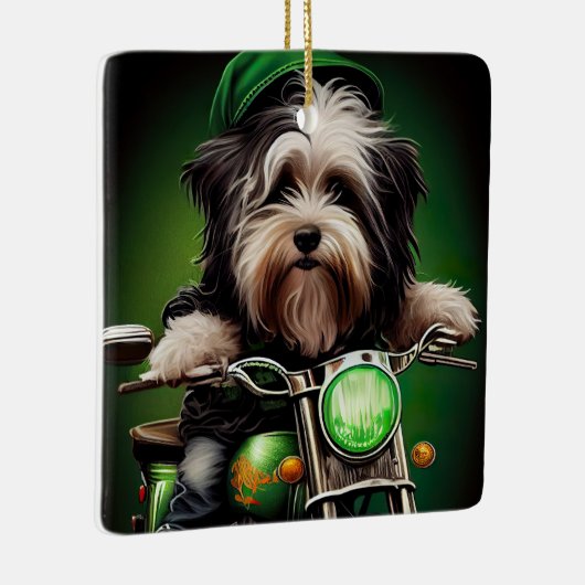 Havanese Dog Driving Bike St. Patrick's Day Keramikornament (Rechts)