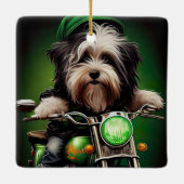 Havanese Dog Driving Bike St. Patrick's Day Keramikornament (Rückseite)