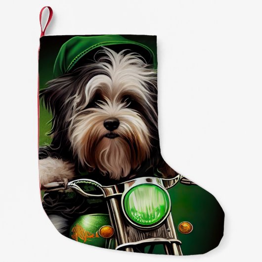 Havanese Dog Driving Bike St. Patrick's Day Kleiner Weihnachtsstrumpf (Vorderseite)