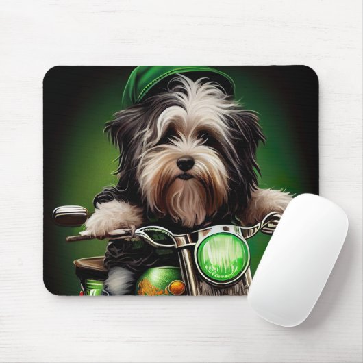 Havanese Dog Driving Bike St. Patrick's Day Mousepad (Mit Mouse)