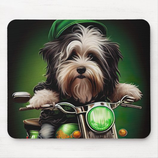 Havanese Dog Driving Bike St. Patrick's Day Mousepad (Vorne)