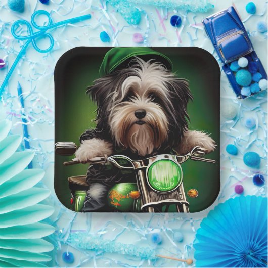 Havanese Dog Driving Bike St. Patrick's Day Pappteller (Party)