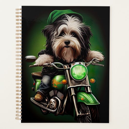 Havanese Dog Driving Bike St. Patrick's Day Planer (Vorderseite)