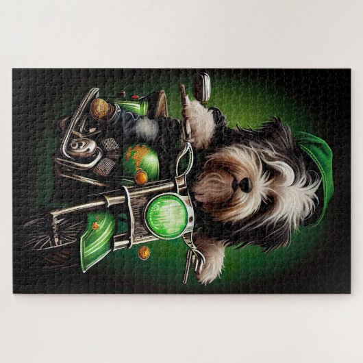 Havanese Dog Driving Bike St. Patrick's Day Puzzle (Horizontal)
