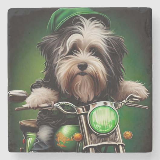 Havanese Dog Driving Bike St. Patrick's Day Steinuntersetzer (Vorderseite)