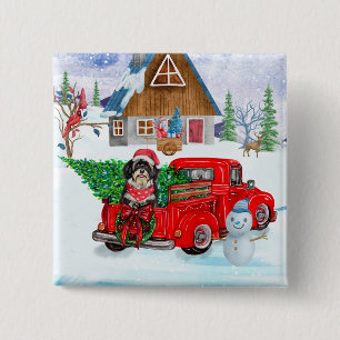 Havanese Dog in Christmas Delivery LKW Schnee Button